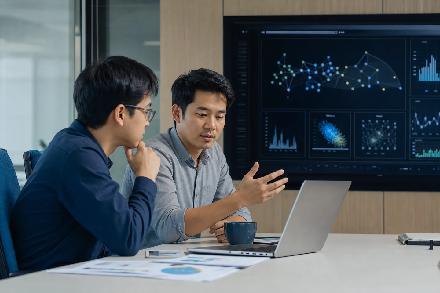 AI specialists reviewing applied machine learning results