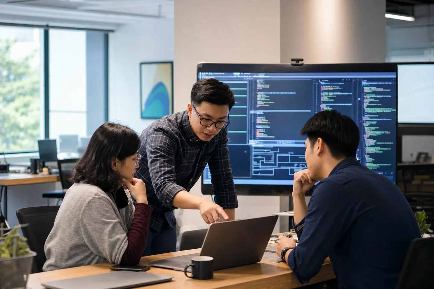 Vietnamese software development team collaborating in a modern office